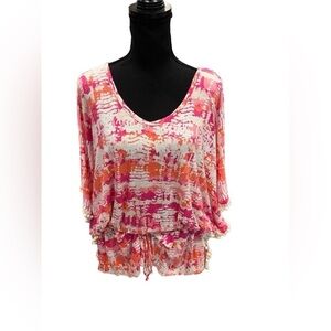 Tori Richard Pink Swim Kaftan Tunic Coverup XS
